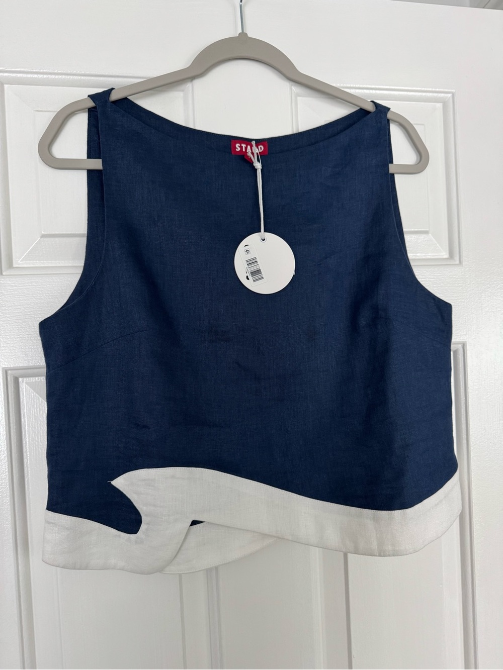 STAUD Navy and White Sleeveless Top